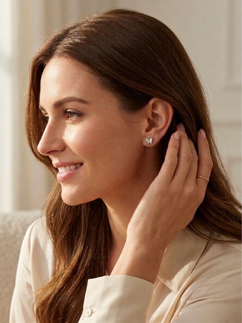 S925 Minimalist Butterfly Moissanite Diamond Studs Earrings - Picture 3 of 5